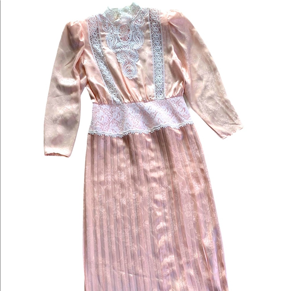 Vintage Lace Bodice Pleated Dress sz 8